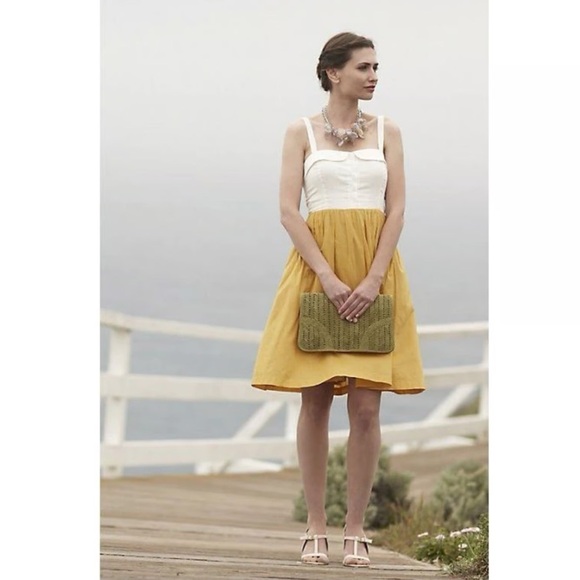 NWT Anthropologie Maeve Vappu Whote & Mustard Yellow Colorblock Retro Dress 2 - Picture 8 of 8